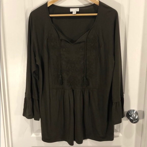 J Jill green, embroidered, long sleeved tunic - Picture 1 of 6